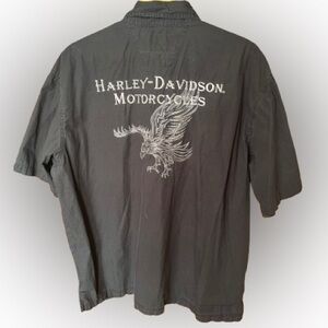 Vintage Harley-Davidson Black Short Sleeve Shirt Button Down with Eagle Size XL
